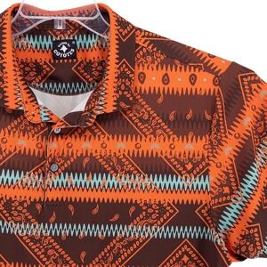 Raised By Coyotes Mens XL Polo Shirt Aztec Southwestern Stretch Performance Golf
